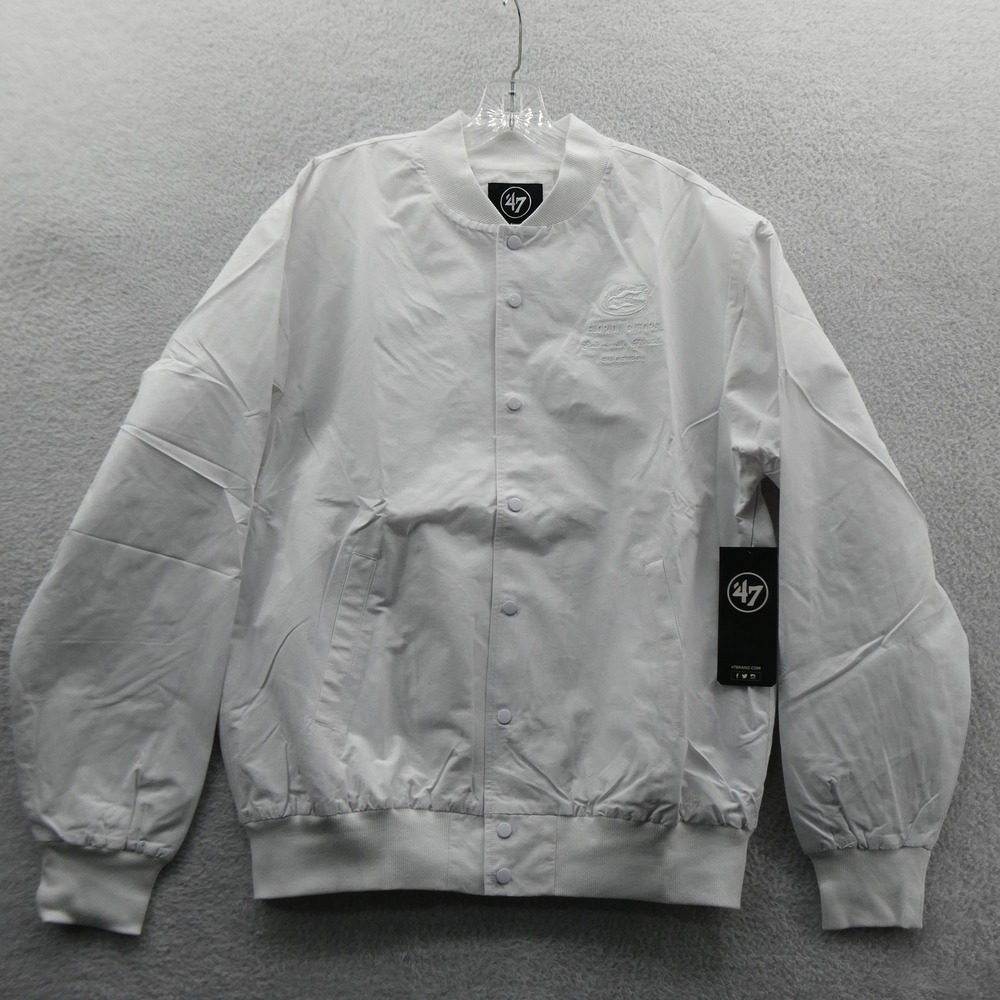 47 Brand Jacket Mens Medium Florida Gators White Snap Front Bomber Collegiate